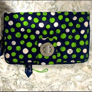 Vera Bradley Green Navy Polka Dot Clutch Wallet